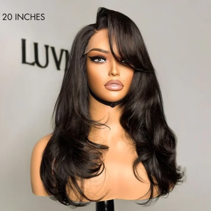 Limited Design | Blow Out Layered Cut C Part Glueless 5×5 Closure HD Lace Wig with Bangs