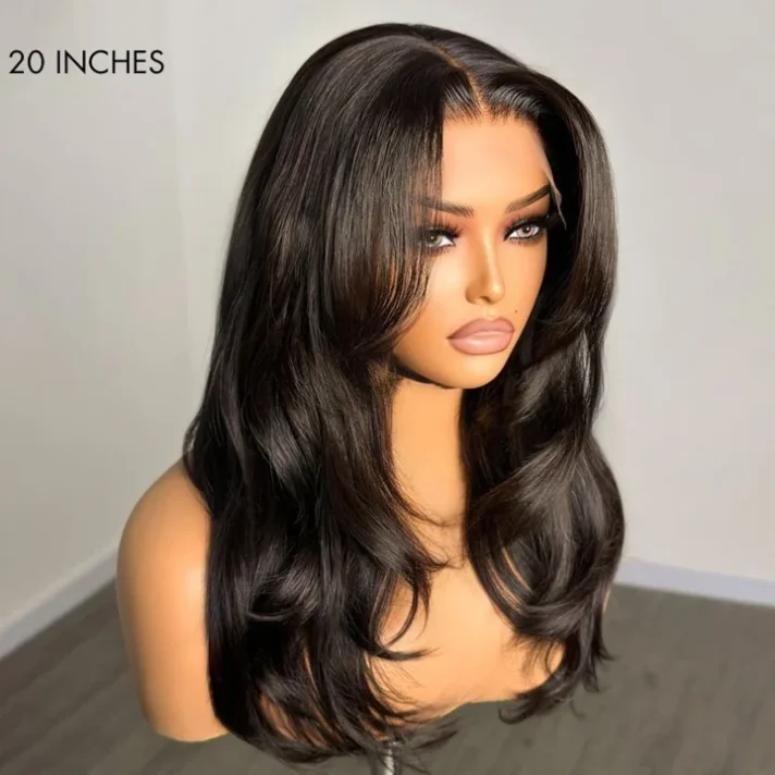 Limited Design | Blow Out Layered Cut C Part Glueless 5×5 Closure HD Lace Wig with Bangs